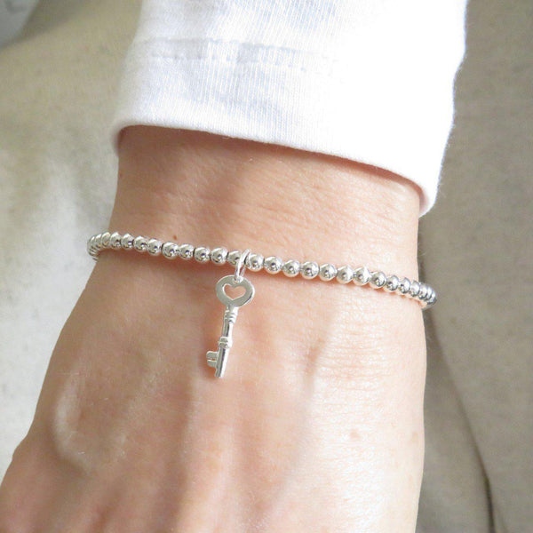 Bracelet Silver Beaded Charm Bracelet