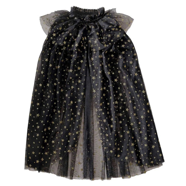 Black tulle skirt with gold star pattern on a white background