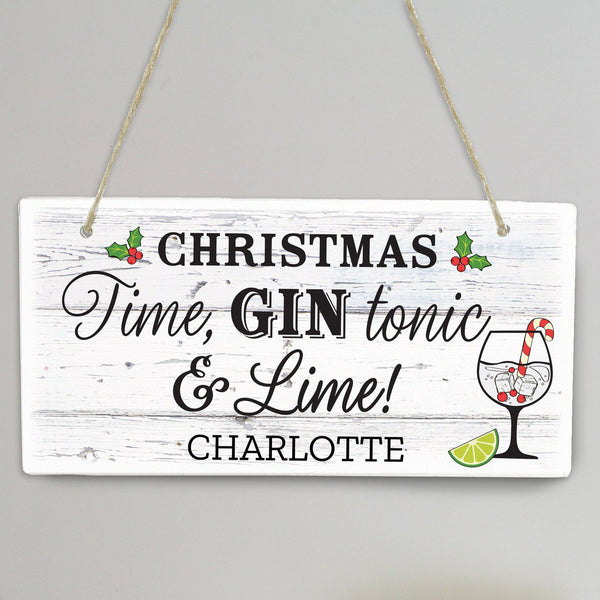 Wooden Sign Personalised Christmas Gin Wooden Sign