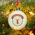 Merry Christmas Stag Bauble - Features A Red Stag Head Inside A Blue And Red Outlined Circle, Above Are The Words "Merry Christmas" On A Red Banner