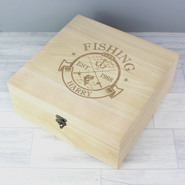 Personalised Fishing Club Wooden Storage Box 