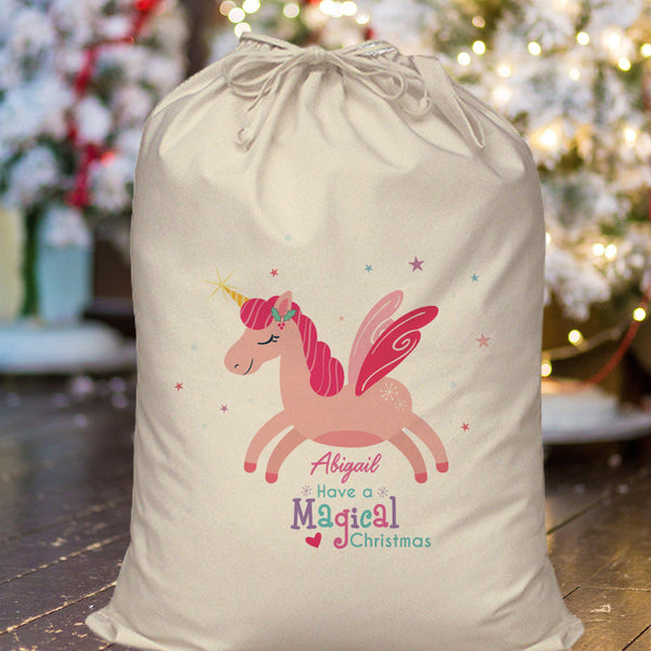 Magical Christmas Sack With A Magical Unicorn And Christmas Message
