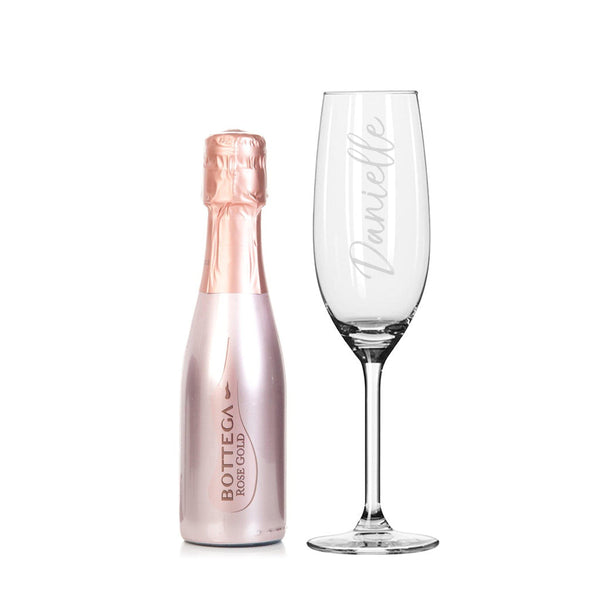 200ml Rose Gold Bottega & Flute Set - Personalised Glass