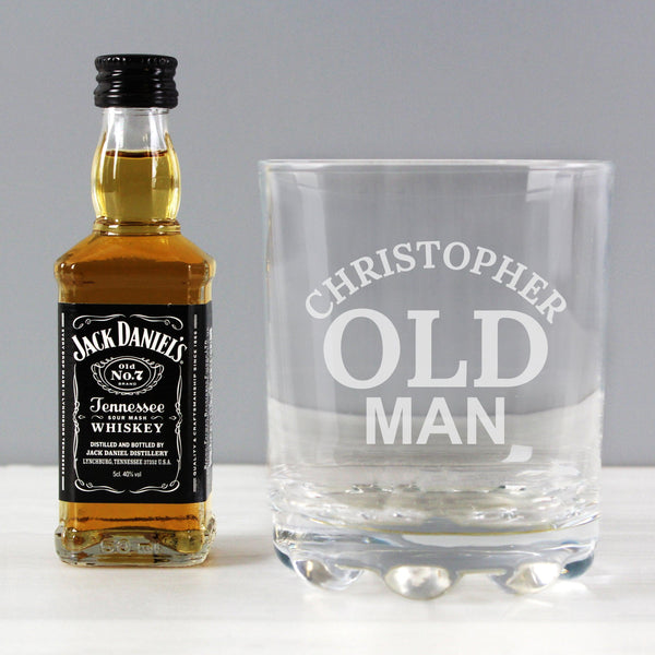 Personalised Old Man Tumbler and Whiskey Miniature Set, Personalised for Christopher