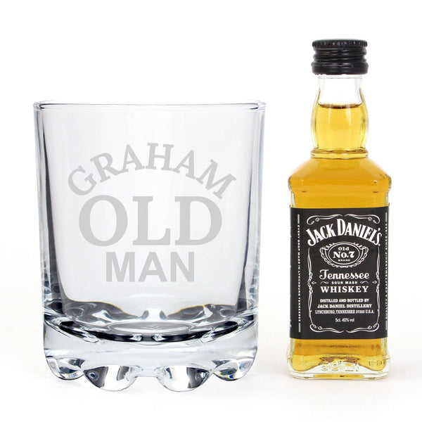 Personalised Old Man Tumbler and Whiskey Miniature Set, personalised for Graham.1