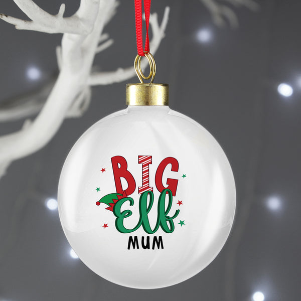 Personalised Big Elf bauble with Mum personalised below 