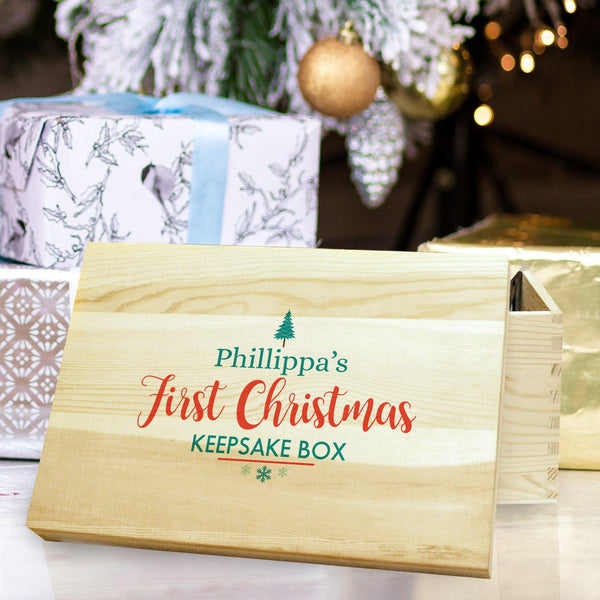 First Christmas Keepsake Box - Phillipa's Name Sits Under A Quaint Christmas Tree