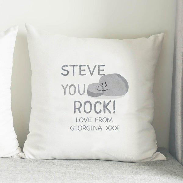 Steve personalised you rock cushion with 2 lines of text