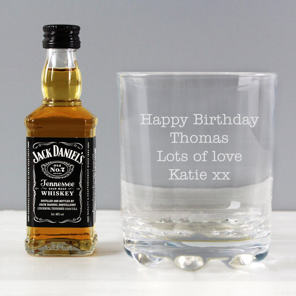 Happy birthday free text tumbler set with Jack Daniels minature