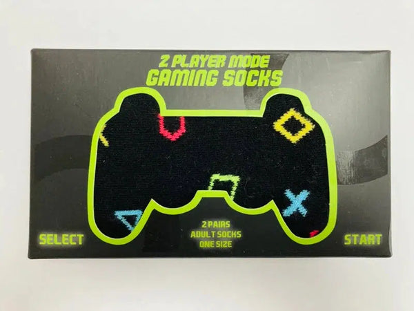 Gaming socks packaged within a gaming style controller box