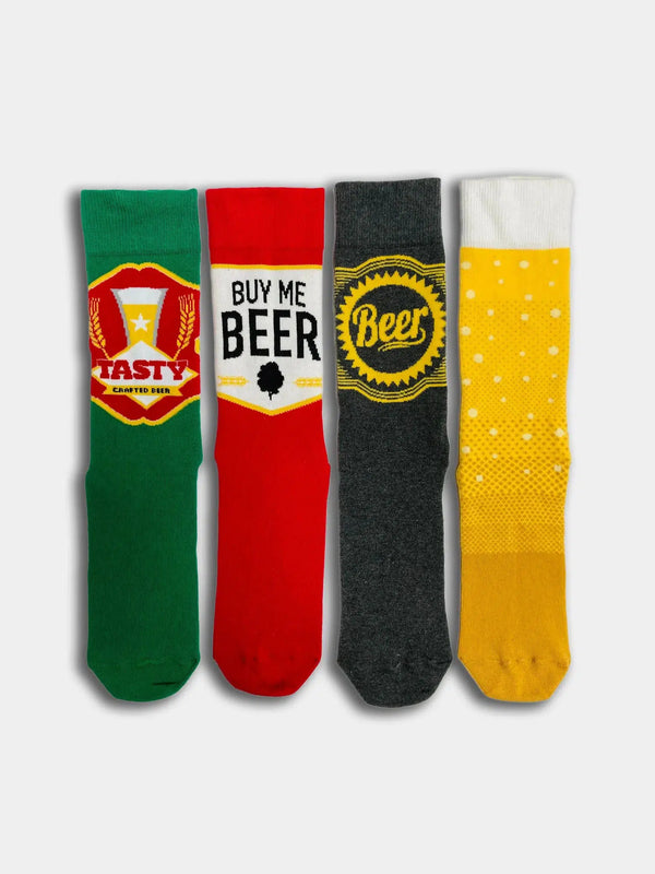 4 different themed beer design socks