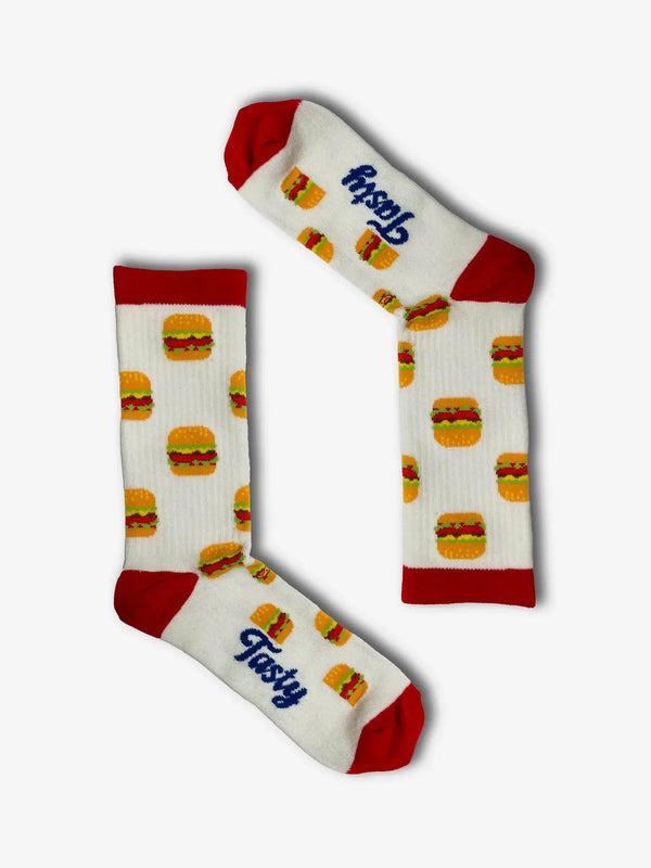 Tasty white and red burger socks