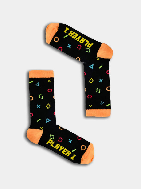 Player 1 gaming socks, black and orange 
