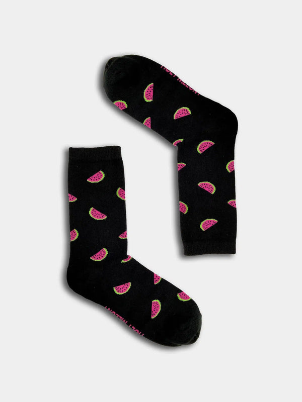 Black socks with water melons on