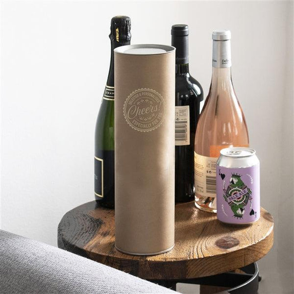 The bottle is sent in a modern buff tube made from recycled materials
