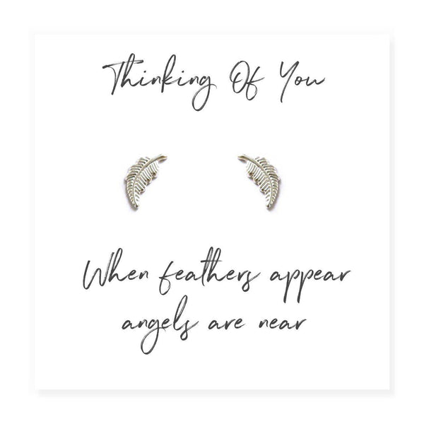 Angel Feather Sterling Silver Earrings on Message Card 