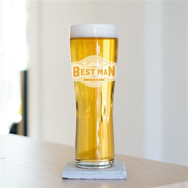 Personalised Wedding Party Pint Glasses - Best Man Pint Glass