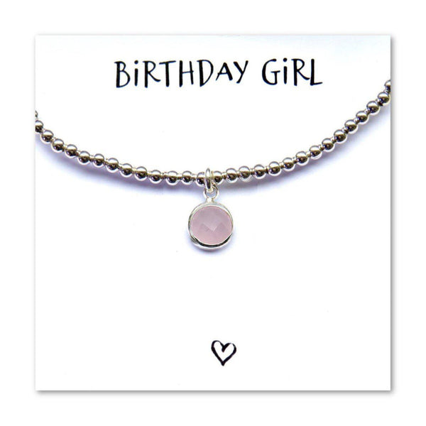 Birthday Girl Charm Bracelet & Card - Pink October Birthstone