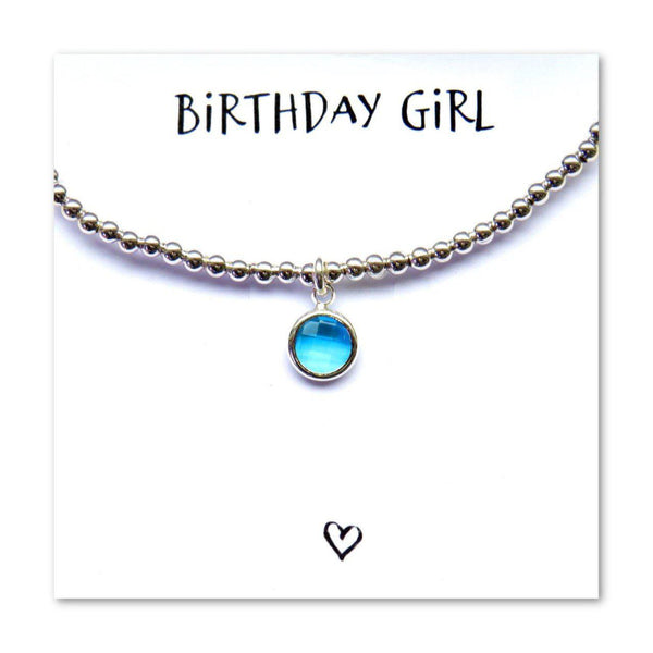 Birthday Girl Charm Bracelet & Card - Light Blue March Birthstone