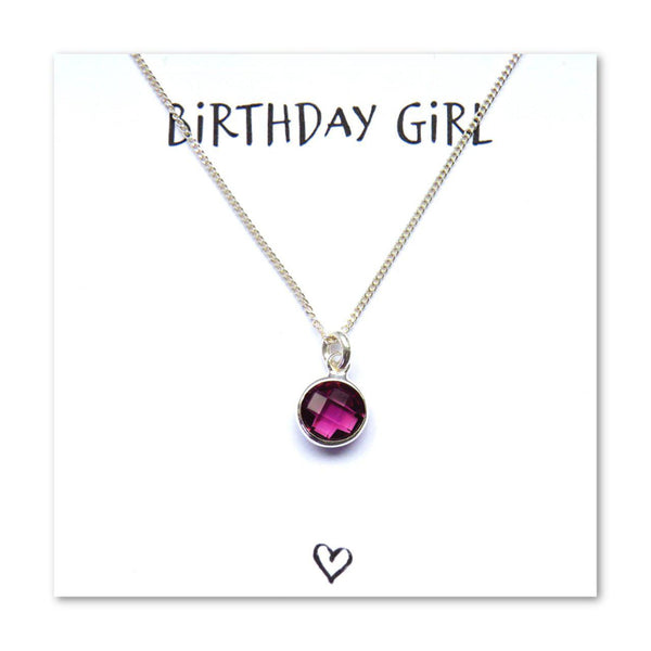 Birthday Girl Necklace & Card - Purple February Birthstone