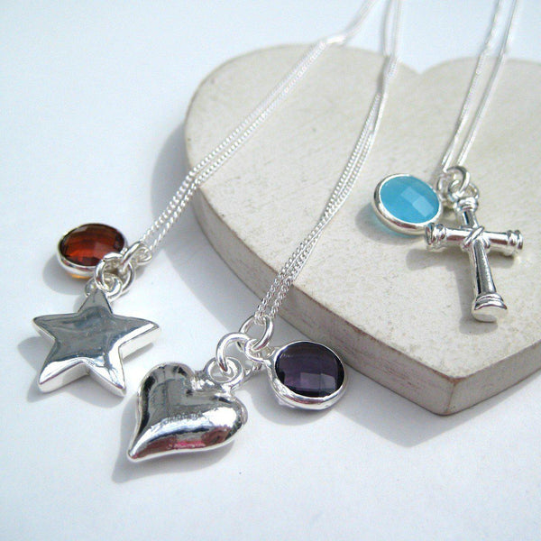 Birthstone Charm Necklace - January Red, February Purple And March Light Blue Are Featured In The Picture