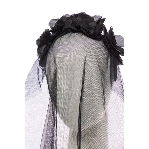 Black Bride Headband - Close Up Veil Down