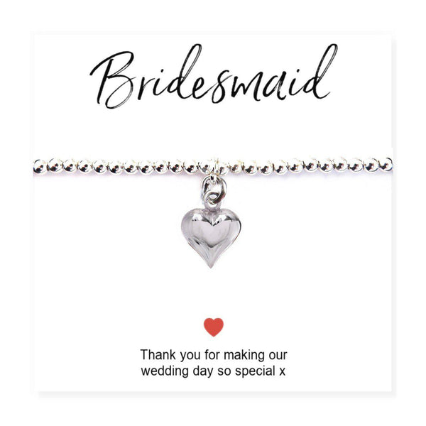 Bridesmaids Heart Bracelet & Thank You Card - Card Reads "Bridesmaid Thank You For Making Our Wedding Day So Special x"