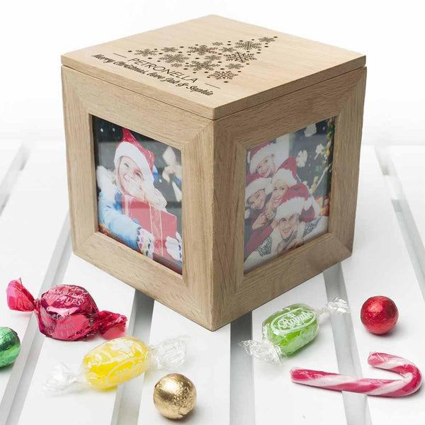 Christmas Photo Cube With Festive Treats - Family Pictures Shown In The Cube
