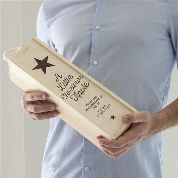 Christmas Tipple Wine Box With A Black Star And Underneath Reads "A Little Christmas Tipple" Followed By Your Personal Message