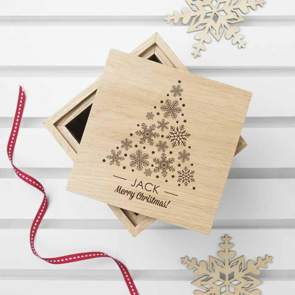 Christmas Photo Cube With Festive Treats - Christmas Tree Design With Personalisation Underneath