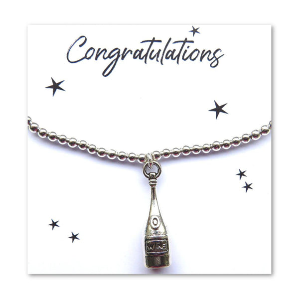 Congratulations Wine Bottle Charm Bracelet & Card 