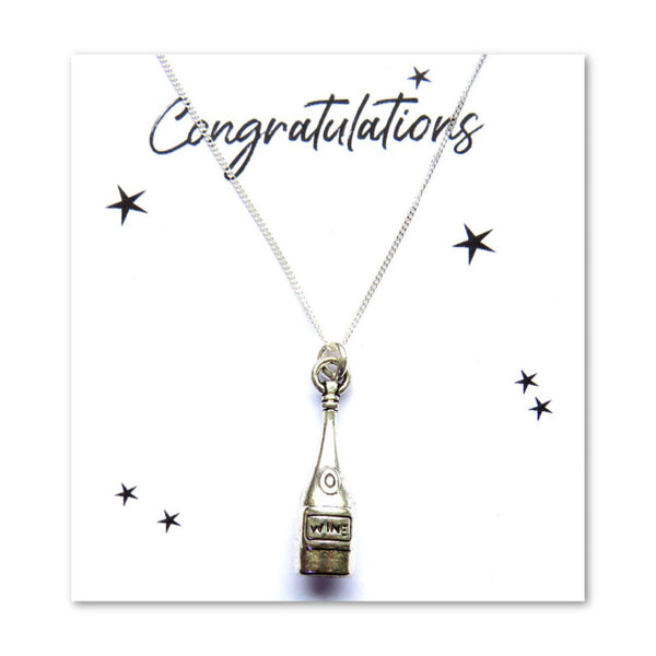 Congratulations Wine Bottle Charm Necklace Card