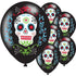 Day of the Dead Black Balloons With Colourful Sugar Skull Design - 11'' Latex