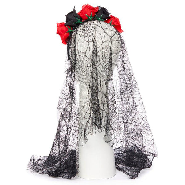 Day of the Dead Headband Veil - Modelled on a Mannequin Head With Veil Down