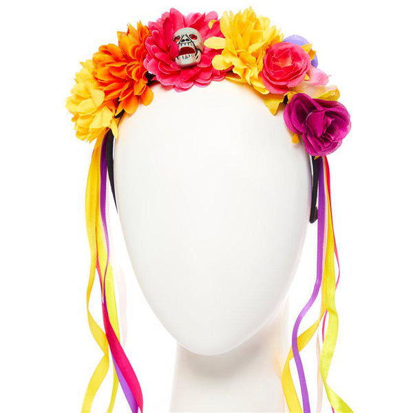 Colourful Orange, Pink and Yellow Floral Day of the Dead Headband