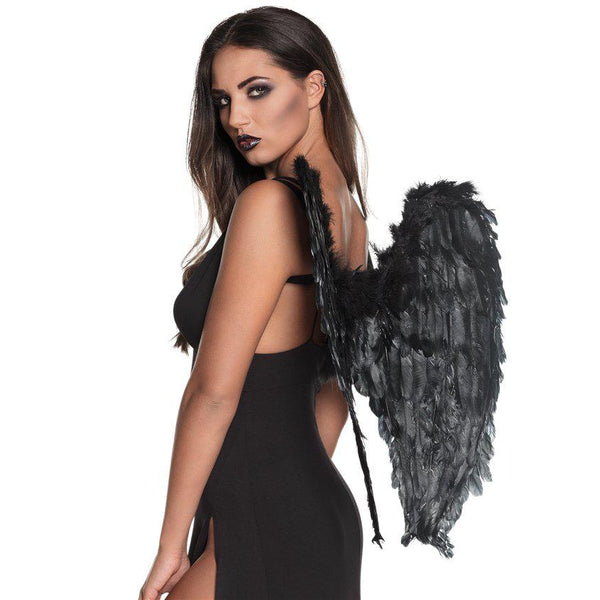 Model Wearing Fallen Angel Black Wings - 65cm