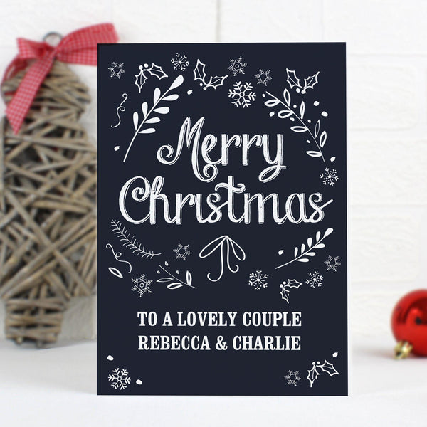 Personalised Christmas Frost Card -  Card Displayed In Front Of Decorations