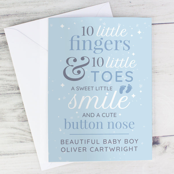 Personalised '10 Little Fingers' Blue Baby Card - Beautiful Baby Boy