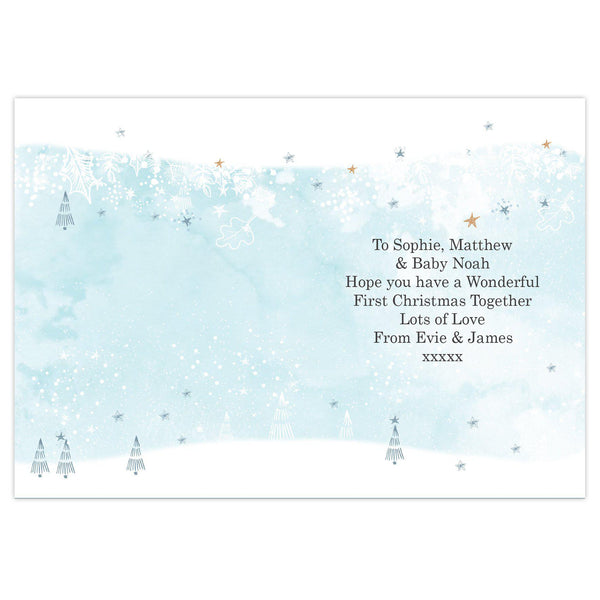 Personalised Polar Bear '1st Christmas As A Family' Card - Magical Snowy Scene On The Inside Of The Card With Black Text