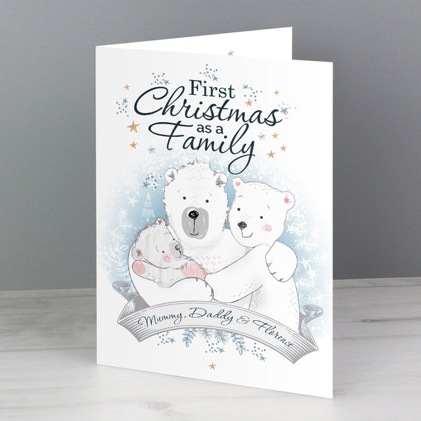 Personalised Polar Bear '1st Christmas As A Family' Card - Fixed Text Reads 