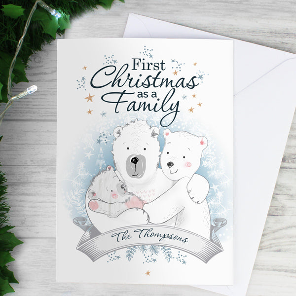 Personalised Polar Bear '1st Christmas As A Family' Card -  Personalised Text Reads 