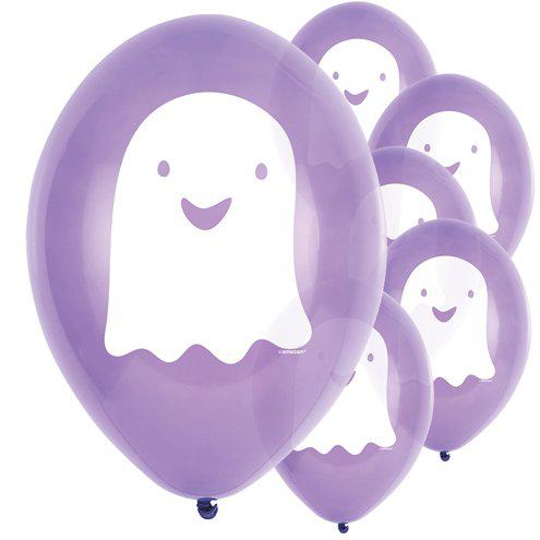 Purple Balloons With White Ghosts - Hallo-ween Friends Balloons - 9" Latex