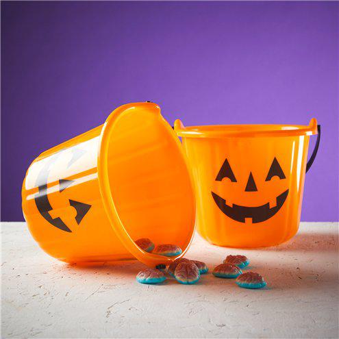 Pumpkin trick or treat bucket with sweet brains in