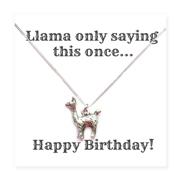 Happy Birthday Llama Necklaces on Funny Message Card - Message Reads 