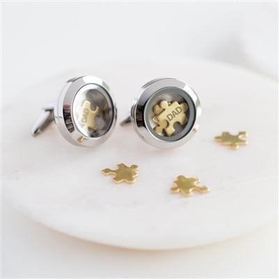 Dad 'I Love You To Pieces' Cufflinks Brass Puzzle Pieces Inside A silver Cufflink