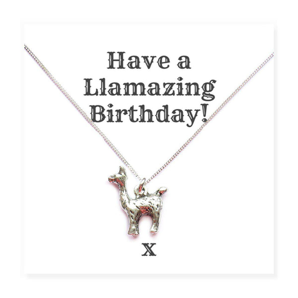 Happy Birthday Llama Necklaces on Funny Message Card - Message Reads "Have A Llamazing Birthday!"