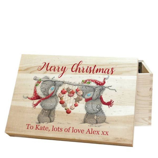Me To You Christmas Heart Memory Box - Pine With Two Cute Teddy Bears Holding A Heart Above A Personal Message