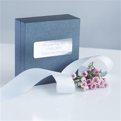 Necklace is supplied in a high quality grey gift box hand-tied with a light-grey grosgrain ribbon. The box is personalised with an engraved silver nameplate