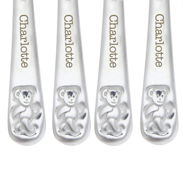 Personalised Teddy 4 Piece Embossed Cutlery Set -  Teddy Featured At The Top Of The Cutlery