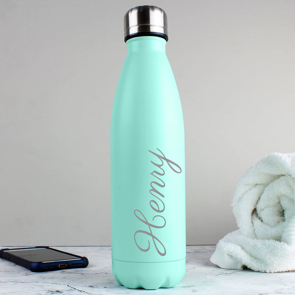 Personalised Mint Green Metal Insulated Drinks Bottle - Personalised For Henry